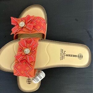 Orange Sandals with Floral Design